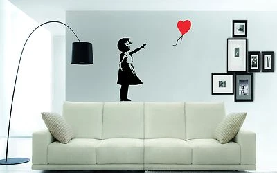 BANKSY GIRL & FLOATING HEART Wall Art Sticker, Decal, Mural, in 2 x great sizes - Image 1 of 2