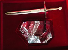 STEUBEN EXCALIBUR Art Glass Perfect Crystal Gift Gold/Sterling Silver in RED BOX
