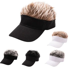 Men's Flair Hair Sun Visor Cap With Fake Hair Wig Baseball Peaked Hat Cap Gift