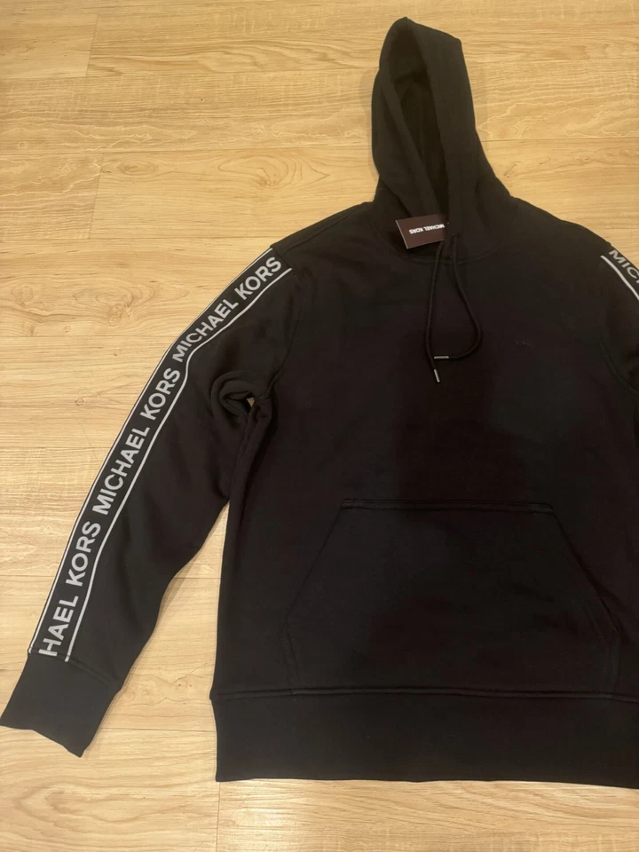 Michael Kors Men's Tape Sleeve Logo Cotton Blend Sweatshirt Hoodie Black S-XL - Image 3 of 4