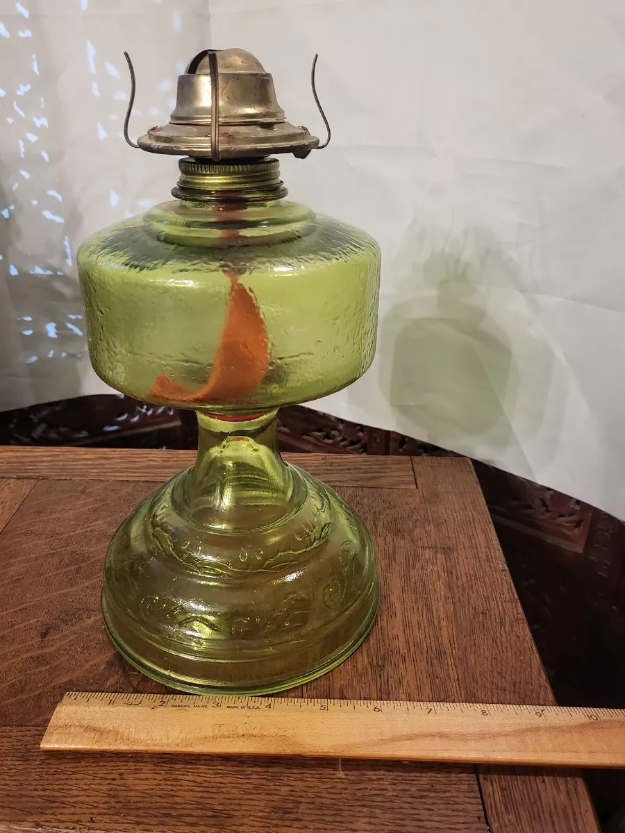 Mid Century Vintage Kerosene Oil Lamp 1950 s GREEN Glass