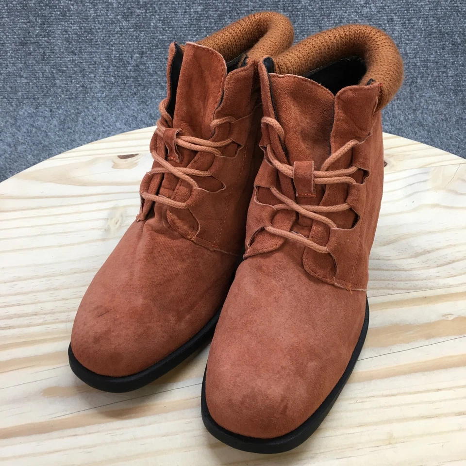 Valley Lane Botas Mujer 10 M Con Cordones Tejido Puño Desierto Botín Marrón Gamuza Tacones Foto 3 de 4