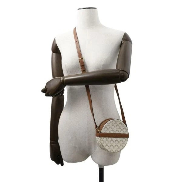 Borsa a tracolla CELINE Triomphe rotonda 10G342 PVC pelle bianca autentica