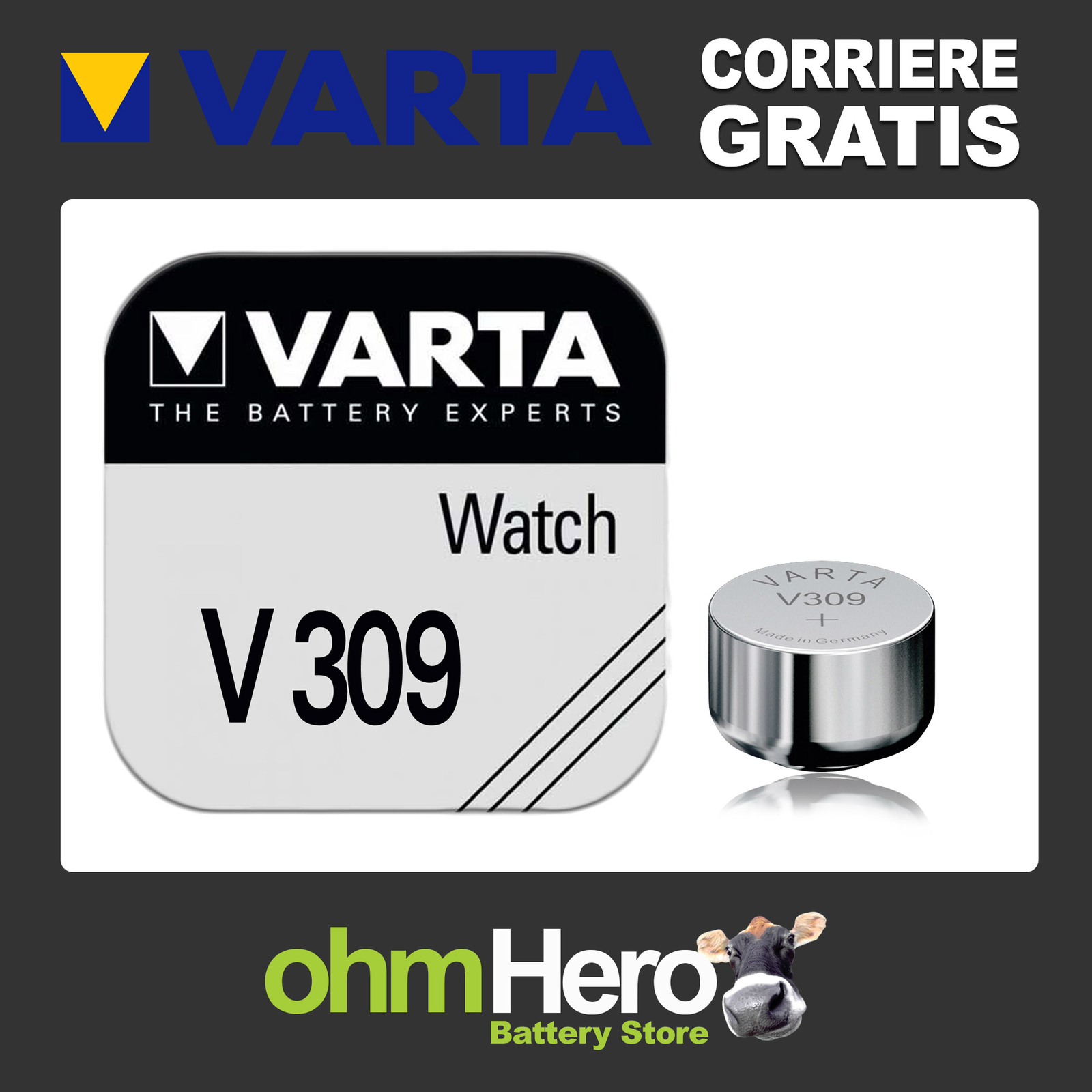 309 VARTA V309 Batteria a Bottone SR48 SR754 301 D 309/393 AG5 309Z Pila
