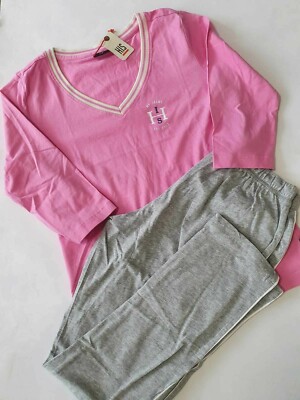 H.I.S. Damen Schlafanzug Pyjama lang 3/4 Ärmel Gr. 32 pink grau 158 NEU