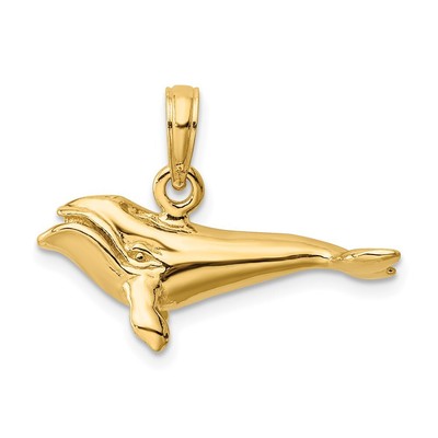 14K 3-D Polished Bowhead Whale Charm Bracelet Necklace