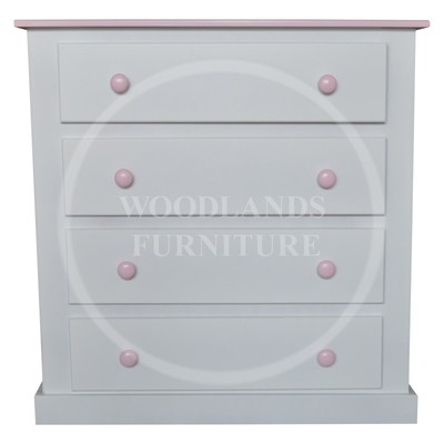 Handmade Dewsbury 4 Chest Of Drawer In White With Pink Top And