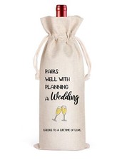 Bride and Groom Linen Wine Gift Bag Wedding Couples Wine Bag Reusable