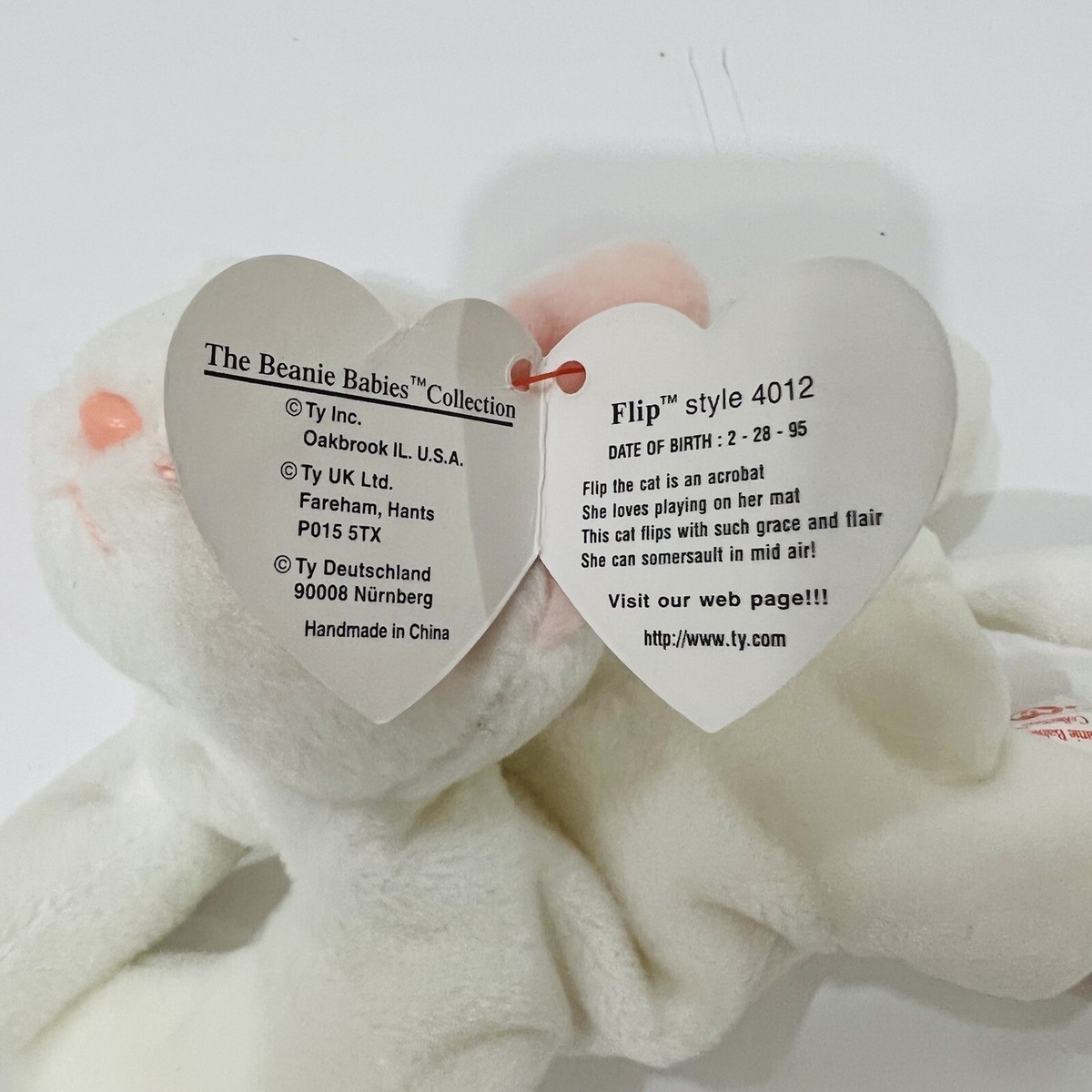 TY Beanie Babies Baby Flip The White Cat Style 4012 Retired Plush