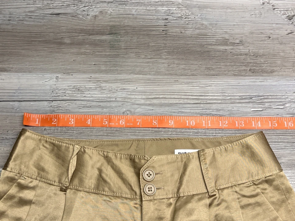 Club Monaco Womens Pleated Shorts Gold Satin Viscose Cotton Blend Size 4 - Image 4 of 4
