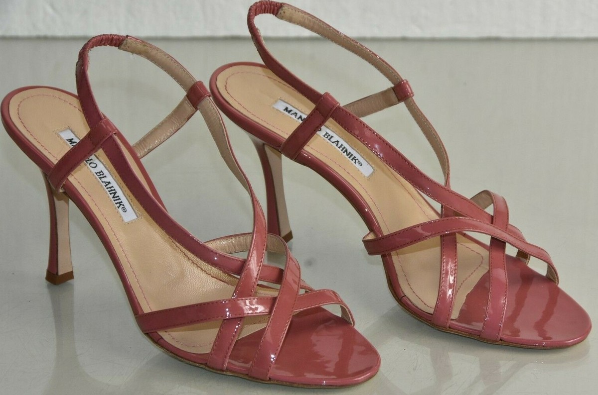 NEW Manolo Blahnik Patent Leather Slingback Pink Mauve Sandals Strappy  Shoes 39 | eBay UK