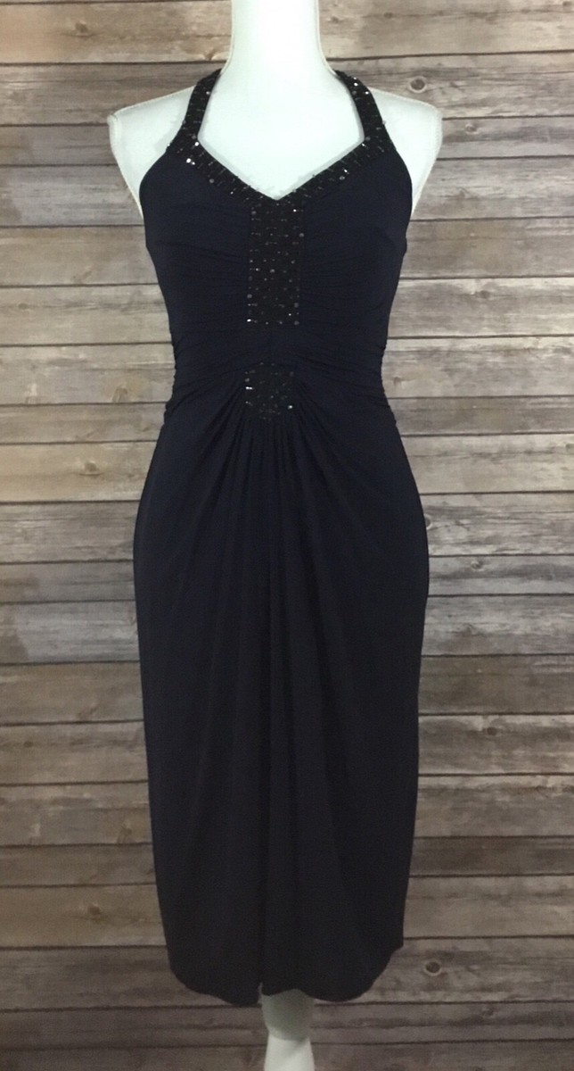 bcbg ruched halter dress BCBGMAXAZRIA Dress Womens Halter Bodycon Ruched Silk Lined V-Neck Black 0 NWT