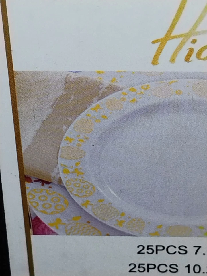 Hioasis 175pcs Gold Easter Eggs Holiday Plastic Plate Set Napkin Cup Silverware - Image 3 of 4