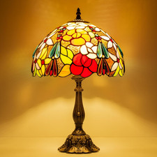 Tiffany Floral Stained Glass Table Lamp Vintage Bedside Nightstand Light Decor