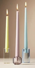 Anthropologie Cut Glass Candle Stick Holders In Yellow, Blue & Green. NEW!