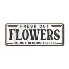 Fresh Cut Flowers Sign, Metal, 6x16 inches, Vintage Farmers Market Art, Flowe...