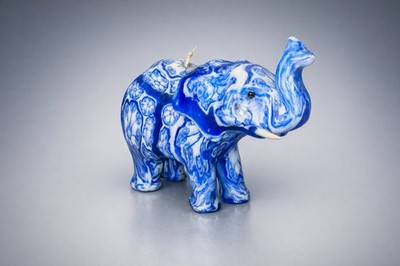 Blue & White Elephant Candle,Marbled Effect,Approx 120mm Tall