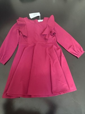 Quedoris Girls' Pink Ruffle Long Sleeve Dress Size 120