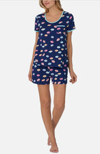 CUDDL DUDS 2 Piece Shortie Boxer Pajama Set Navy Umbella Print Small 52 - NWT