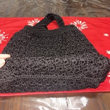 Vintage black crochet handbag with hard bottom for support 10x10