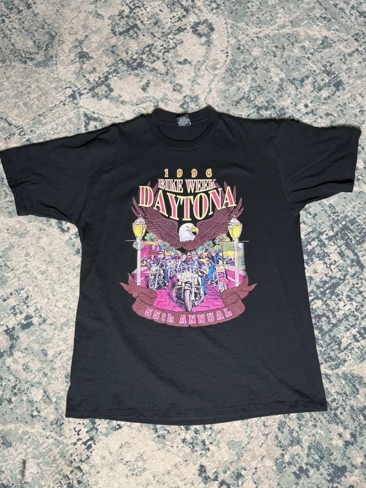 Camiseta Vintage 1996 Daytona Bike Week Preta X-Grande EUA Eagles Antiga Anos 90 Harley - Imagem 2 de 4