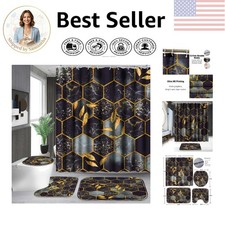 4-Piece Bathroom Set: Marble Shower Curtain Non-Slip Rug Collection
