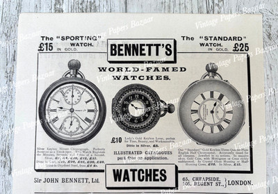 Bennett's World-Famed Watches John Bennett Ltd London 1913 antike Druckwerbung