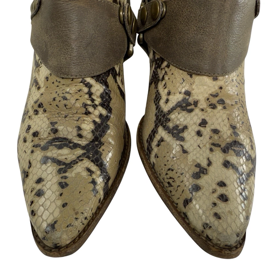 Arnés Piel de Serpiente Estampado Vaquero Botines Talla 7 Cuero Corto Punta Foto 3 de 4