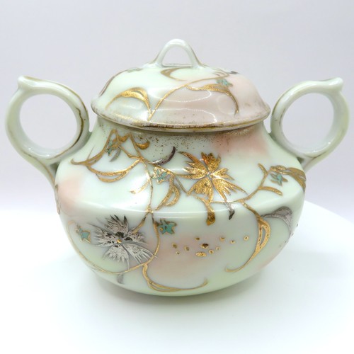 Vintage Nippon Style Moriage Creamer & Sugar Bowl Set Hand Painted Gold Floral - Picture 2 of 19