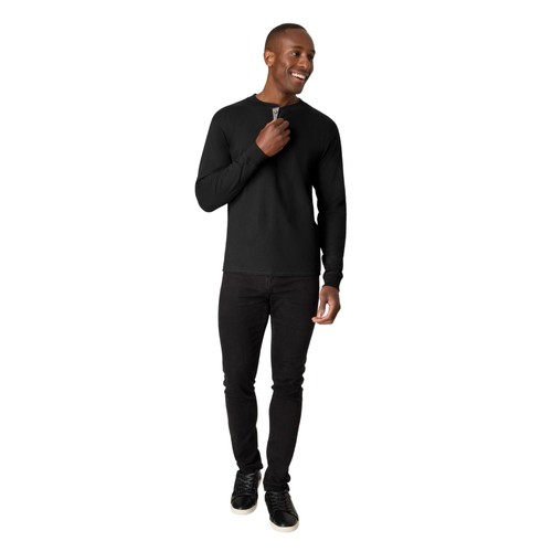 Hanes Men's Beefy Long Sleeve Three-Button Henley Small, Ebony  - Picture 5 of 5