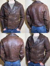 Vintage 30s-40s German Motorcycle Lightning Zipper Brown Leather Jacket Men's S