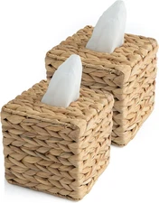 Square Tissue Box Cover- 5.7" x 5.7" x 5"- Decorative Woven Facial Tissue Holder