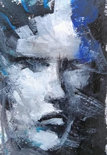 Mini Abstract Portrait ACEO – Original Acrylic Painting – Expressionist Style