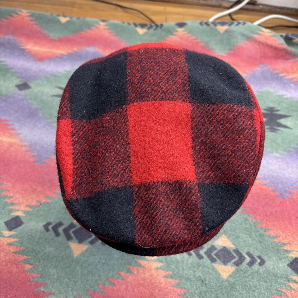 Vintage Pendleton Buffalo Plaid Wool Newsboy Cabbie Flat Driving Cap Hat Medium - Image 3 of 4