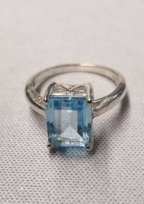 Sterling Silber Blautopas Smaragdschliff Ring Größe 5