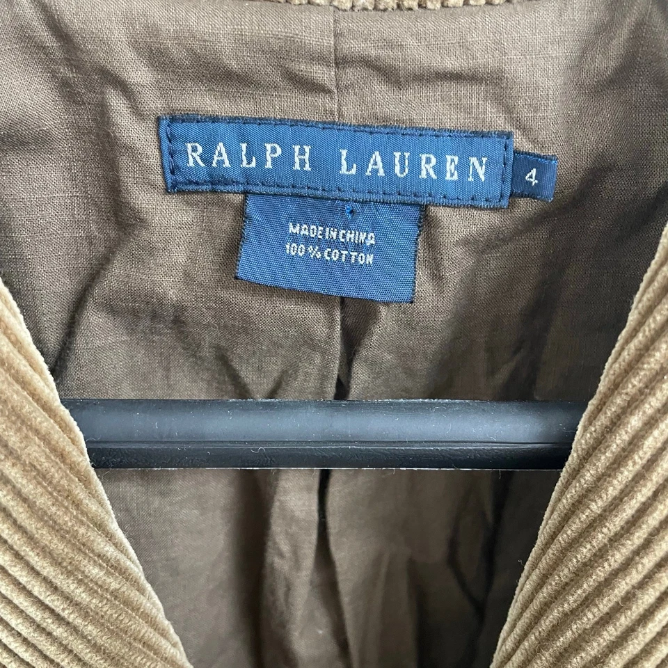 Vintage Ralph Lauren Blue Label Corduroy Button Up Blazer Jacket Brown Womens 4 - Image 3 of 4