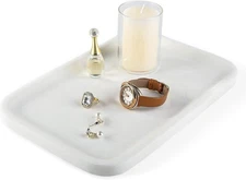 Koville White Marble Vanity Tray 12"x8" for Bathroom, Dresser, Jewelry