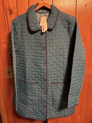 Lands' End Primaloft Women s Blue Reversible Quilted Snap Front Jacket L
