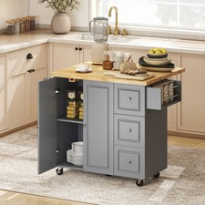 Rolling Kitchen Island Storage Trolley Table Drop Leaf Drawer Towel Spice Rack