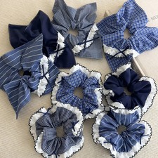 Korean Blue Plaid Bow Hair Scrunchies Women Elastic Hair Bands Ponytail Holder H