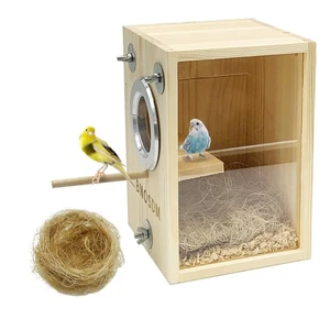 Parakeet Nesting Transparent Bird Breeding Nest Boxes Natural Wood Bird Cage (S)