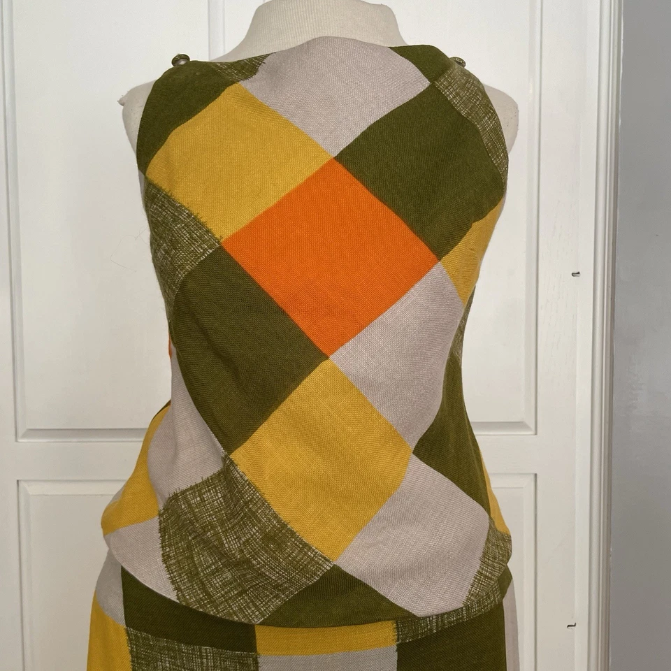 Vintage 1960’s Pixie Mod Shift Dress Bold Check Plaid Sleeveless Gogo Women’s 7 - Image 2 of 4