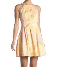 Vince Camuto Dress Fit And Flare pink and yellow halter dress Size 12