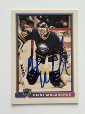Clint Malarchuk Buffalo Sabres Autographed 1991-92 Bowman Hockey Card #23 COA