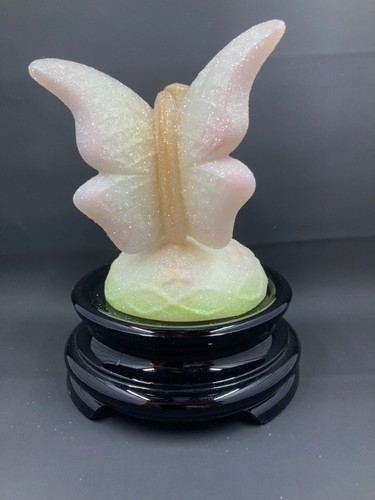 Fenton Butterfly on Branch Ring Holder, Frit Opal Glittery Pastel Colors Beauty