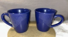 Pier 1 2/Cobalt Blue Mugs Set Ironstone Stoneware Handled Coffee Cup Discontinue