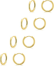 Small Gold Huggie Hoop Earrings, Set for Women, 14K Gold Plated, Hypoallergenic