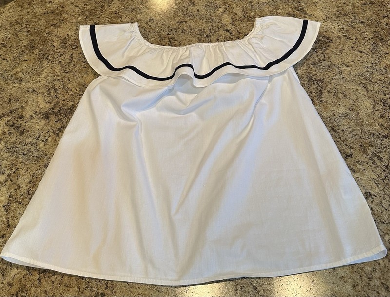 Crown & Ivy Women's White Black Off-Shoulder Ruffle Pullover Blouse Size M