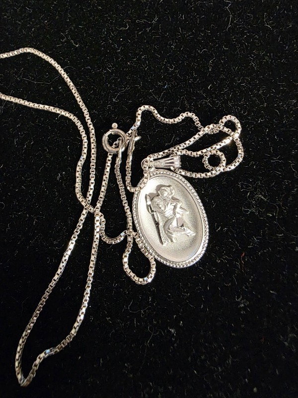 Gorgeous  St. Christopher Antique Sterling Theda Medal 16" chain