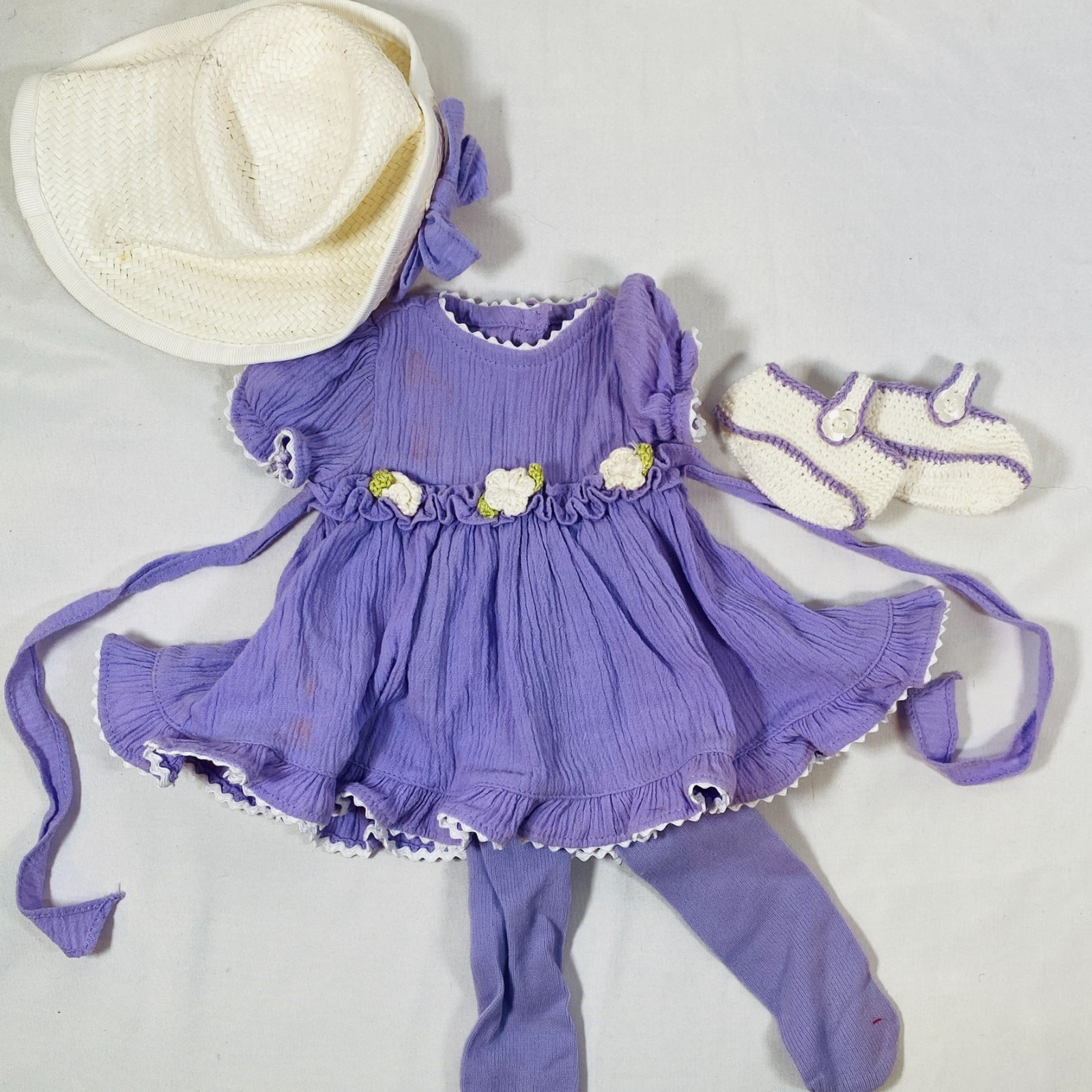 15" American Girl Doll Bitty Baby Purple Springtime Easter Dress w/ Hat, Shoes